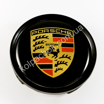 Колпачок на диски Porsche черный/цветной лого (74мм)