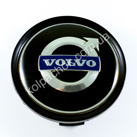 Ковпачок на диски Volvo чорний/хром лого (74мм)