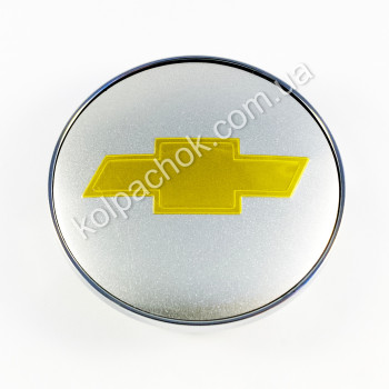Ковпачок на диски Chevrolet срібло/жовтий лого (65-68мм)