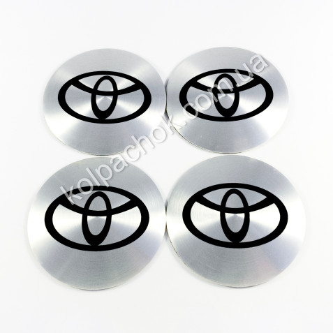 Наклейки для колпачков на диски Toyota серебро/черный лого (65мм)