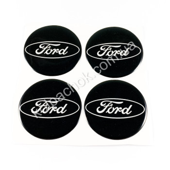 Наклейки для колпачков на диски Ford черные/белый лого (55мм)
