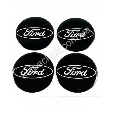 Наклейки для ковпачків на диски Ford чорні/білий лого (55мм)