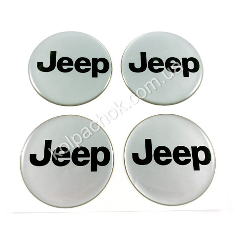 Наклейки для ковпачків на диски Jeep сірі/чорний лого (65мм)