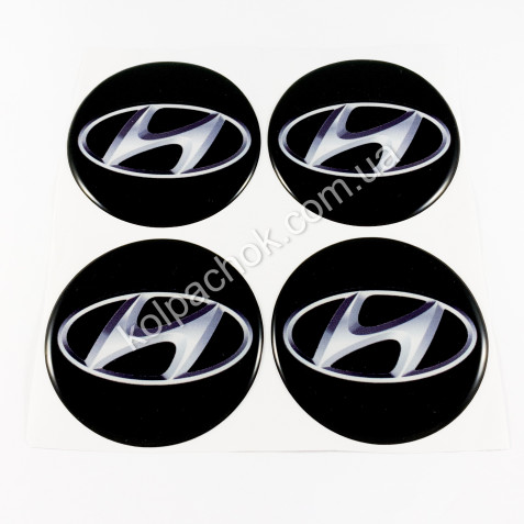 Наклейки для ковпачків на диски Hyundai чорні/білий лого (70мм)