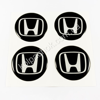 Наклейки для ковпачків на диски Honda чорні/білий лого (45мм)