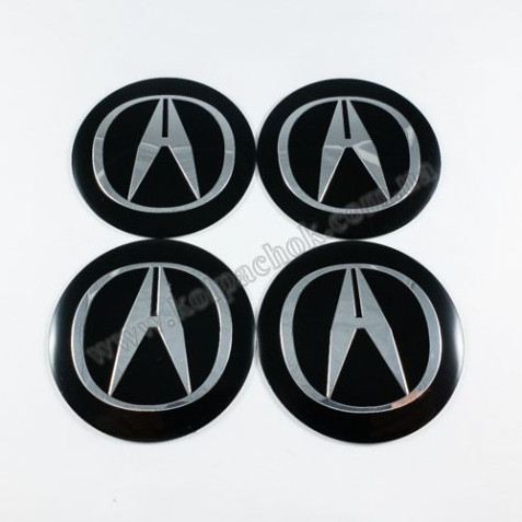 Наклейки для ковпачків на диски Acura плоскі чорні/хром лого (60мм)