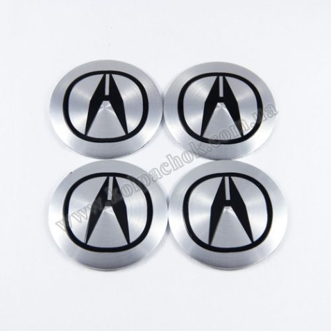 Наклейки для ковпачків на диски Acura срібло/чорний лого (56мм)