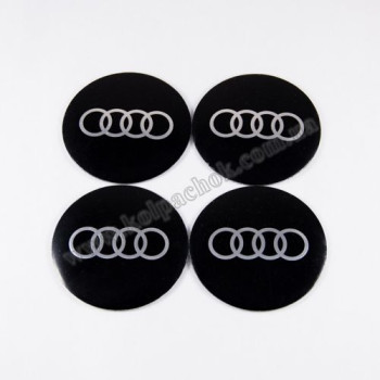 Наклейки для колпачков на диски Audi черные/хром лого (60мм)