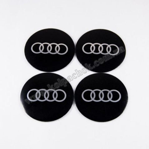 Наклейки для ковпачків на диски Audi чорні/хром лого (60мм)