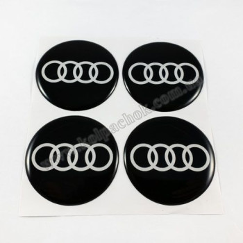 Наклейки для ковпачків на диски Audi чорні/білий лого (55мм)