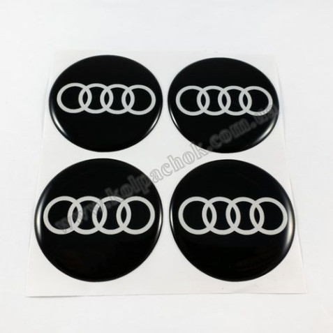 Наклейки для ковпачків на диски Audi чорні/білий лого (55мм)