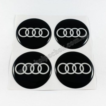 Наклейки для ковпачків на диски Audi чорні/білий лого (45мм)