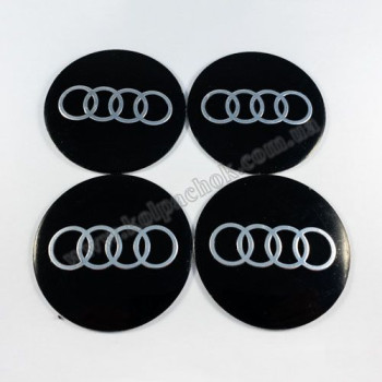 Наклейки для ковпачків на диски Audi чорні/хром лого (70мм)
