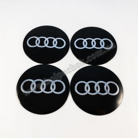 Наклейки для ковпачків на диски Audi чорні/хром лого (75мм)