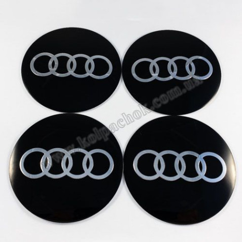Наклейки для ковпачків на диски Audi чорні/хром лого (90мм)