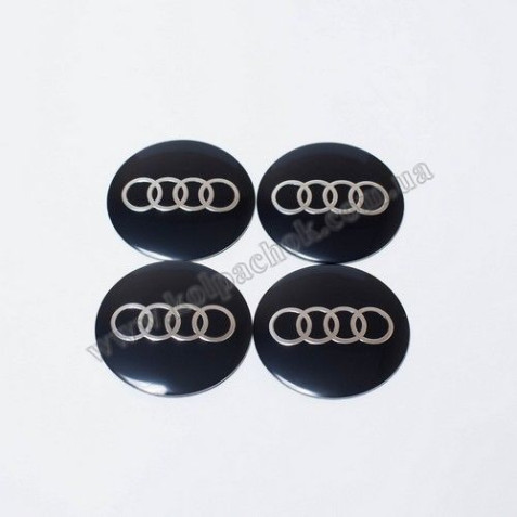 Наклейки для ковпачків на диски Audi чорні/хром лого (56мм)