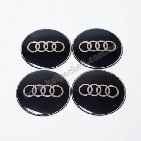 Наклейки для ковпачків на диски Audi чорні/хром лого (65мм)