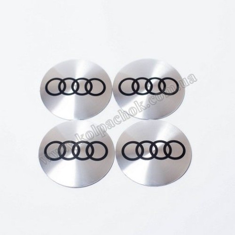 Наклейки для ковпачків на диски Audi хром/чорний лого (65мм)