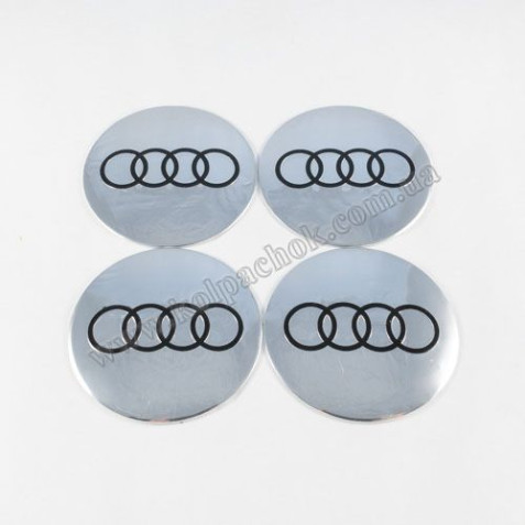 Наклейки для ковпачків на диски Audi хром/чорний лого (60мм)