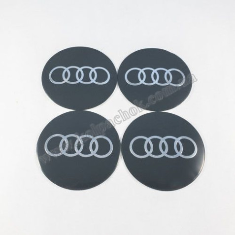 Наклейки для ковпачків на диски Audi сірі/хром лого (65мм)
