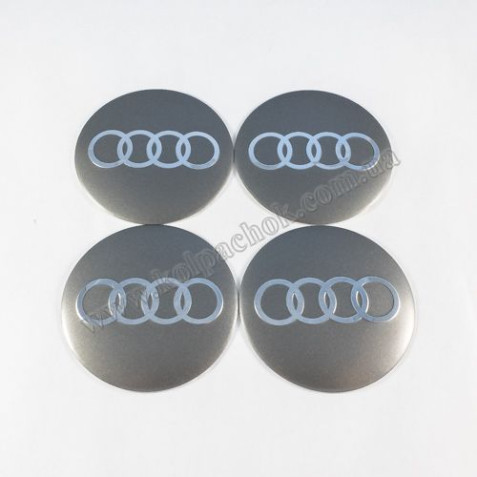 Наклейки для ковпачків на диски Audi сірі/хром лого (75мм)