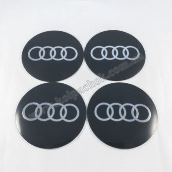 Наклейки для ковпачків на диски Audi сірі/хром лого (90мм)