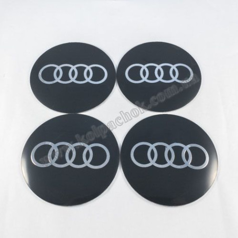 Наклейки для колпачков на диски Audi серые/хром лого (90мм)