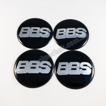 Наклейки для ковпачків на диски BBS чорні/хром лого (60мм)