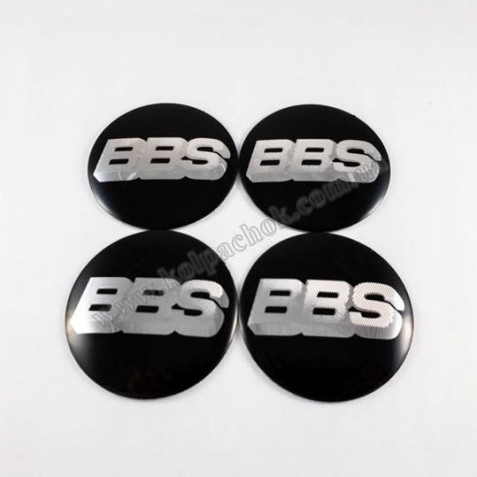 Наклейки для ковпачків на диски BBS чорні/сріблястий лого (56мм)