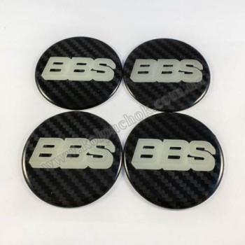 Наклейки для ковпачків на диски BBS чорний карбон/сріблястий лого (60мм)