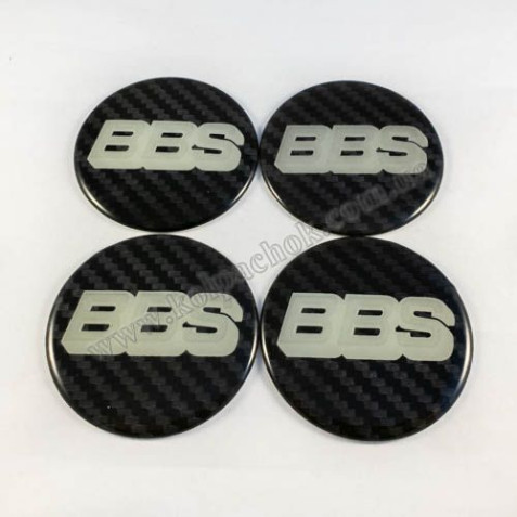 Наклейки для ковпачків на диски BBS чорний карбон/сріблястий лого (60мм)