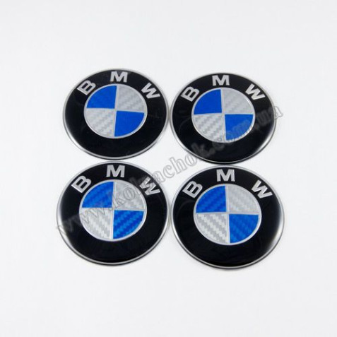 Наклейки для дисків BMW сині-білий карбон (65мм)