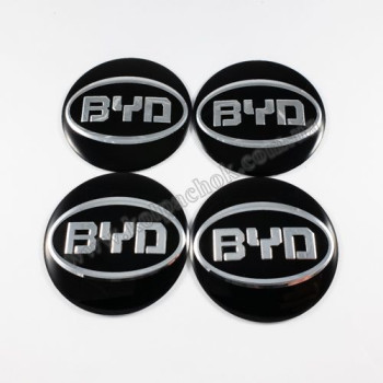 Наклейки для колпачков на диски BYD черные/хром лого (56мм)