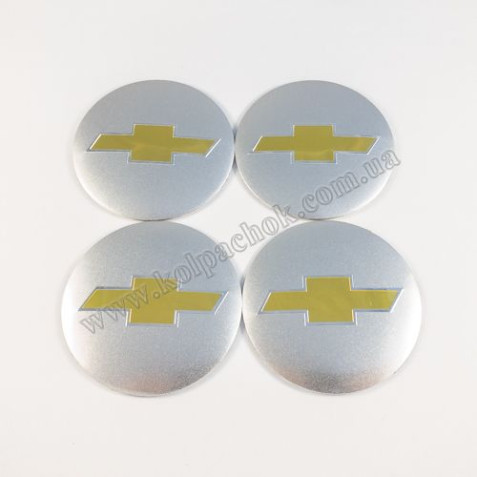 Наклейки для ковпачків на диски Chevrolet срібло/зол. логотип/2 (56мм)