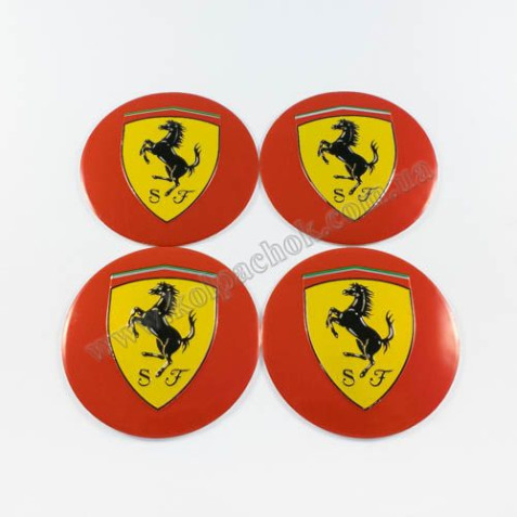 Наклейки для ковпачків на диски Ferrari червоні (60мм)