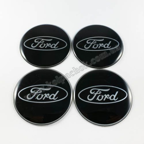 Наклейки для ковпачків на диски Ford чорні/хром лого (65мм)