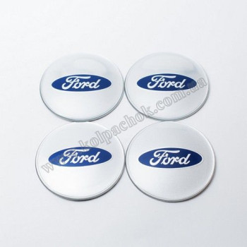 Наклейки для ковпачків на диски Ford срібло/синій лого (65мм)