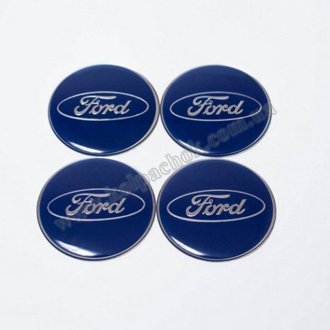 Наклейки для ковпачків на диски Ford синій/хром лого (65мм)