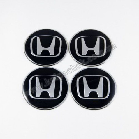 Наклейки для ковпачків на диски Honda чорні/хром лого (65мм)