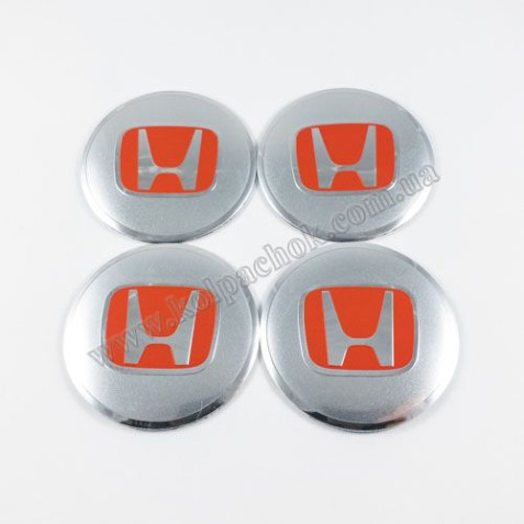 Наклейки для ковпачків на диски Honda срібло/червоний квадрат лого (56мм)