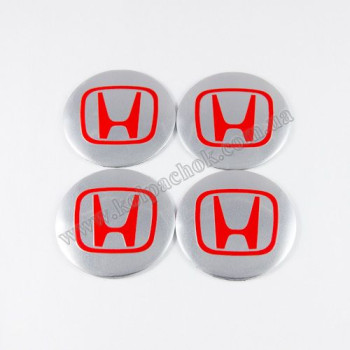 Наклейки для ковпачків на диски Honda хром/червоний лого (56мм)