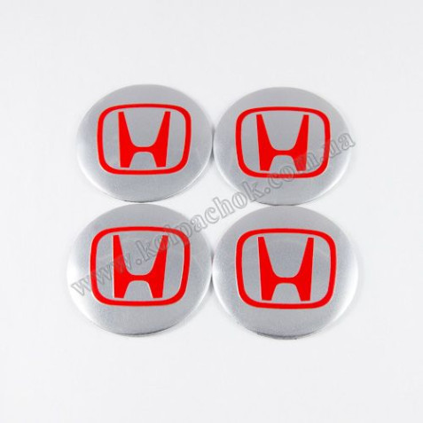 Наклейки для ковпачків на диски Honda хром/червоний лого (56мм)
