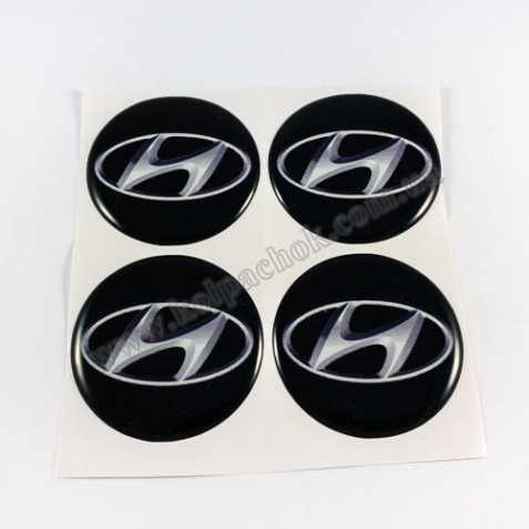 Наклейки для ковпачків на диски Hyundai чорні/білий лого (45мм)