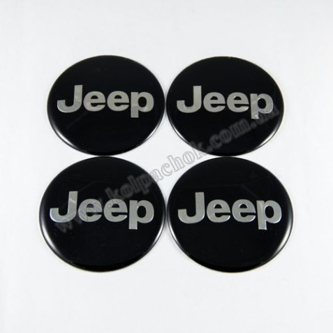 Наклейки для ковпачків на диски Jeep чорні/хром лого (65мм)