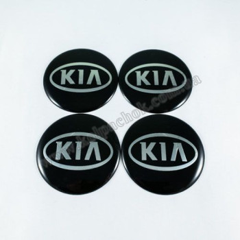 Наклейки для ковпачків на диски Kia чорні/хром овал лого (65мм)