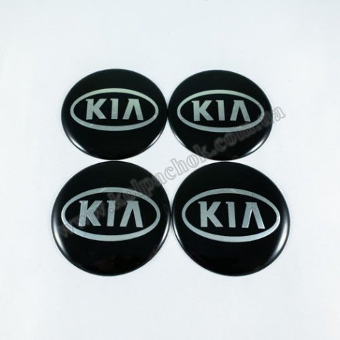 Наклейки для ковпачків на диски Kia чорні/хром овал лого (65мм)