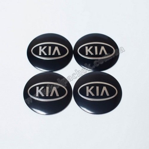 Наклейки для ковпачків на диски Kia чорні/хром овал лого (65мм)