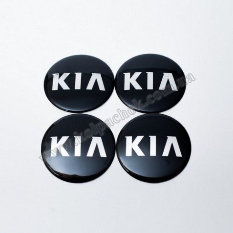 Наклейки для колпачков на диски Kia черные/хром лого (65мм)