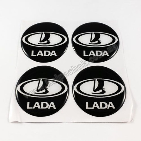 Наклейки для ковпачків на диски Lada чорні/білий лого (55мм)