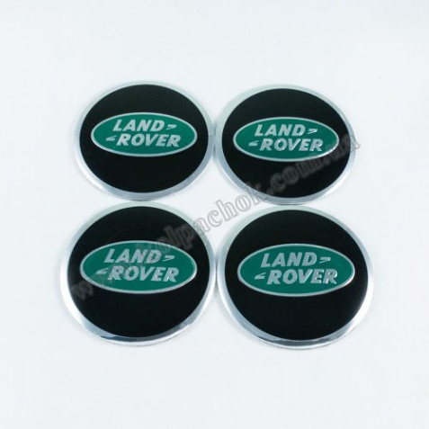 Наклейки для ковпачків на диски Land Rover чорні/зелений лого (56мм)